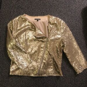 Express gold sequin moto jacket